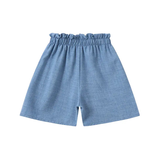Girls' 4-Piece Casual High-Waist Bubble Waist Shorts, Kids Clothing Girls 4-12 Years Elastic Breathable Loose Wide-Leg Solid Color Everyday Versatile Clothes